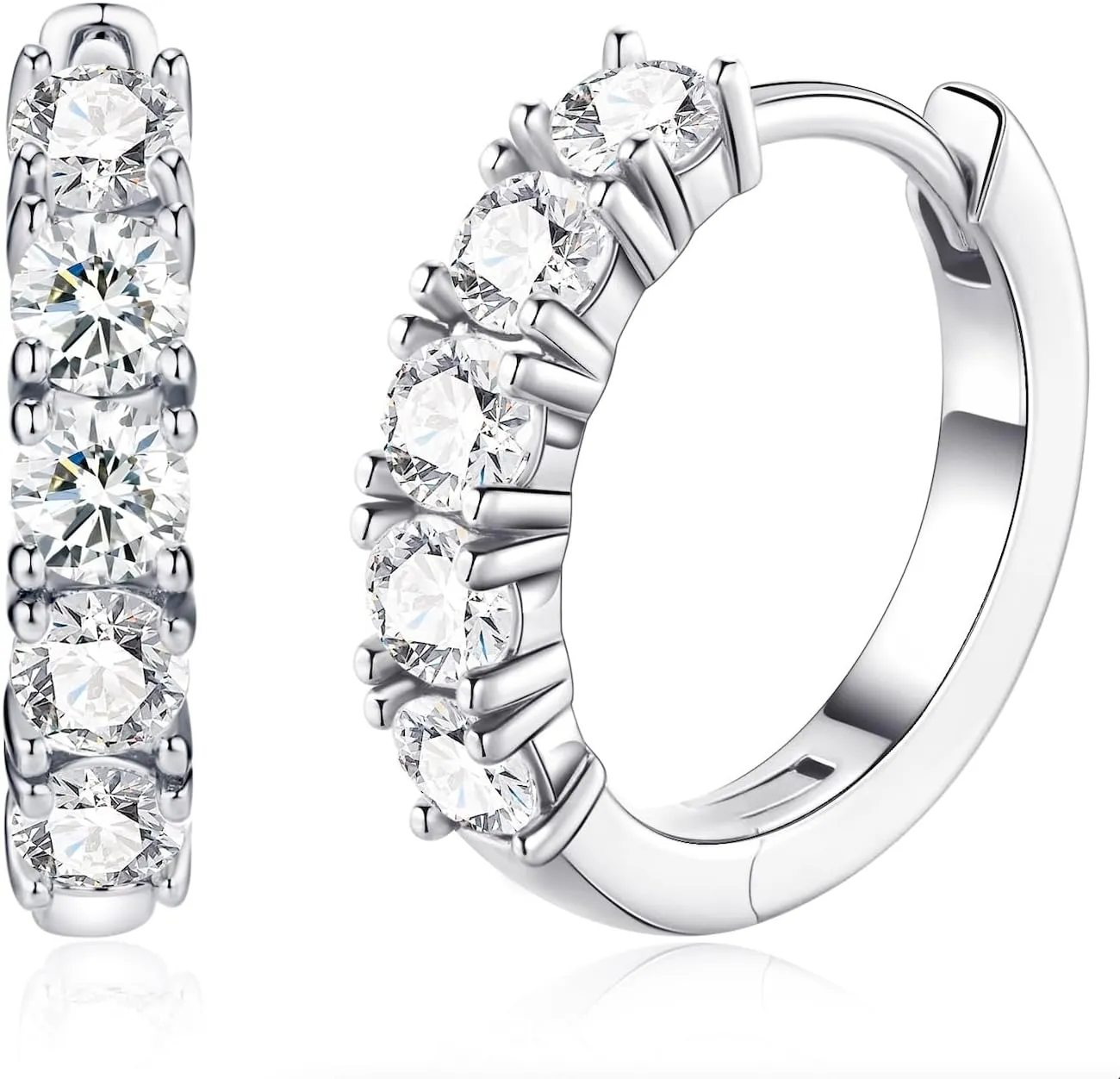 Moissanite Hoop Earrings for Women, D Color VVS1 Clarity Huggie Hoops Hypoallergenic Sterling Silver with 18K White/Yellow Gold Plated