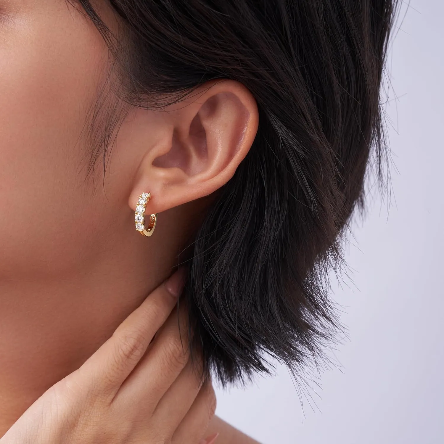 Moissanite Hoop Earrings for Women, D Color VVS1 Clarity Huggie Hoops Hypoallergenic Sterling Silver with 18K White/Yellow Gold Plated