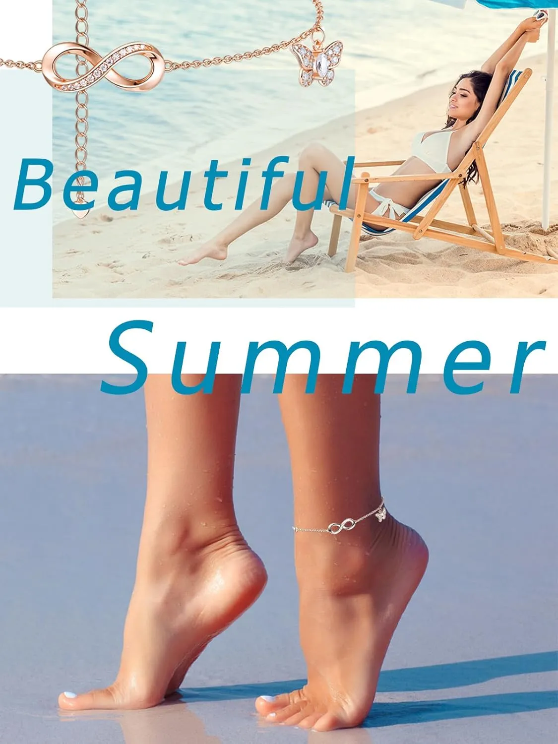 Moissanite Infinity Bracelet/Anklet for Women, Real Authentic 925 Sterling Silver Hypoallergenic, Beautiful Summer Jewelry, Bracelet: 5.8-7.8inch(15-19cm), Anklet: 8.6-10.6inch(21-26cm), Adjustable