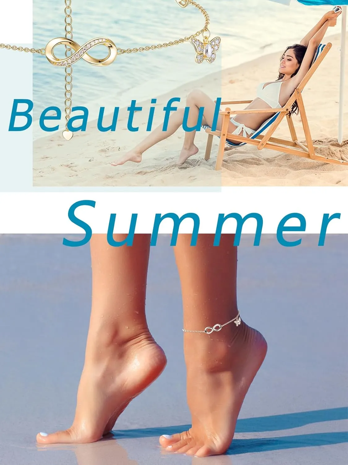 Moissanite Infinity Bracelet/Anklet for Women, Real Authentic 925 Sterling Silver Hypoallergenic, Beautiful Summer Jewelry, Bracelet: 5.8-7.8inch(15-19cm), Anklet: 8.6-10.6inch(21-26cm), Adjustable