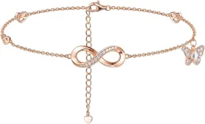 Moissanite Infinity Bracelet/Anklet for Women, Real Authentic 925 Sterling Silver Hypoallergenic, Beautiful Summer Jewelry, Bracelet: 5.8-7.8inch(15-19cm), Anklet: 8.6-10.6inch(21-26cm), Adjustable