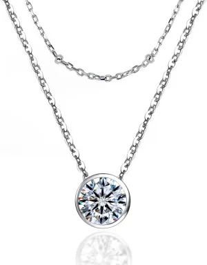Moissanite Layered Pendant Necklace: Sterling Silver Round Cut Layering Chain Sparkling D Color VVS1 Solitaire Multilayer Precious Stylish Jewelry Gift for Women