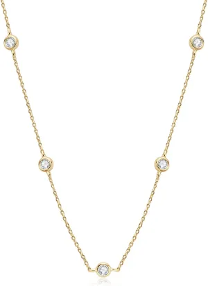 Moissanite Necklace for Women Sterling Silver, Station Tennis Choker Layering Bezel Set Chain, 2.5MM to 4MM Dainty Simple Adjustable 16 Inch to 18 Inch