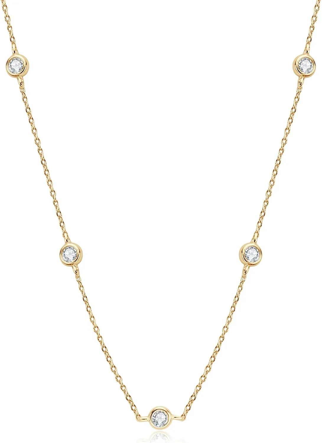 Moissanite Necklace for Women Sterling Silver, Station Tennis Choker Layering Bezel Set Chain, 2.5MM to 4MM Dainty Simple Adjustable 16 Inch to 18 Inch