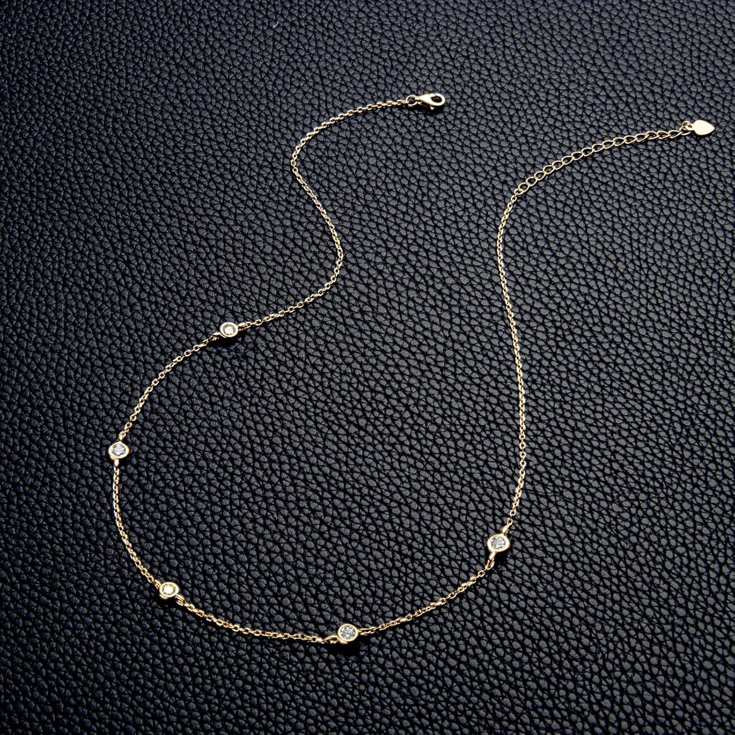 Moissanite Necklace for Women Sterling Silver, Station Tennis Choker Layering Bezel Set Chain, 2.5MM to 4MM Dainty Simple Adjustable 16 Inch to 18 Inch