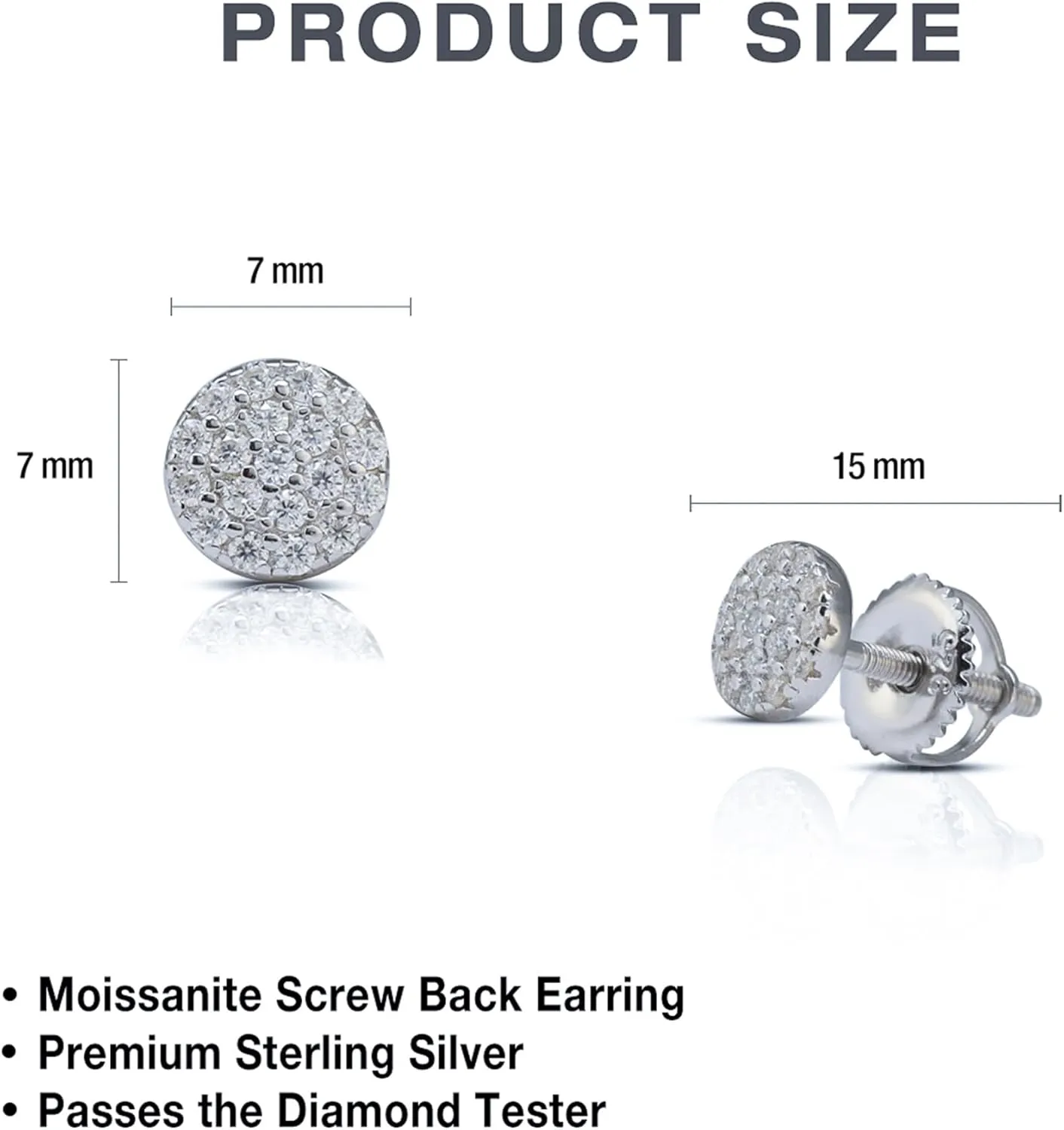 Moissanite Stud Earrings for Men & Women  925 Sterling Silver, Screw Back, Hypoallergenic, Passes Diamond Tester, Luxury Gift