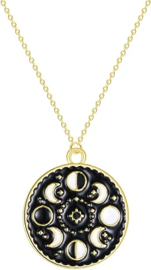 Moon Phase Black Necklace For Women Glow In The Dark Glowing Luminous Enamel Vintage Crescent Pendant Necklaces