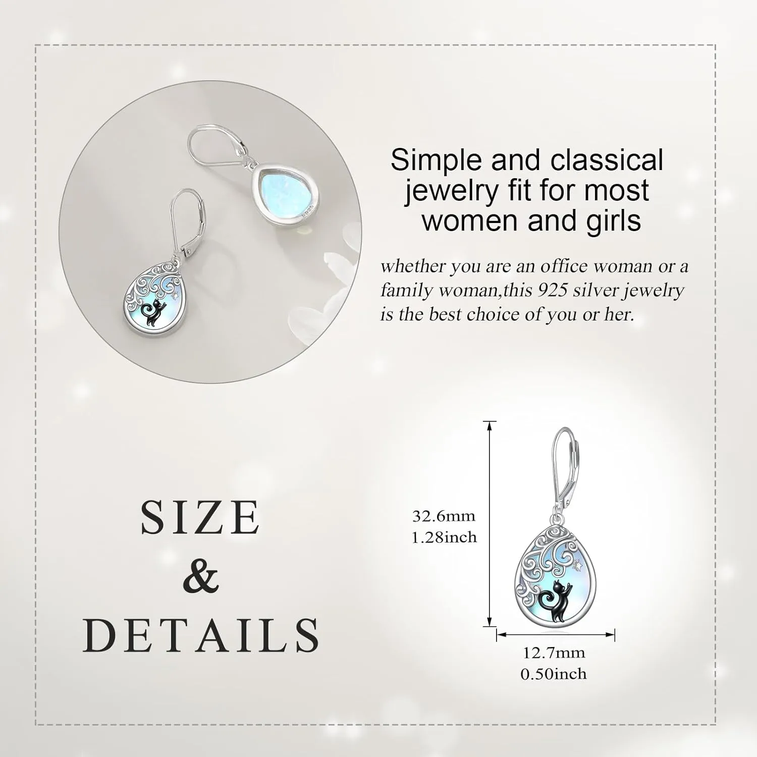 Moonstone Earrings S925 Sterling Silver Butterfly/Cat/Phoenix Moonstone Leverback Drop Earrings Jewelry for Women Girls