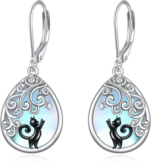 Moonstone Earrings S925 Sterling Silver Butterfly/Cat/Phoenix Moonstone Leverback Drop Earrings Jewelry for Women Girls