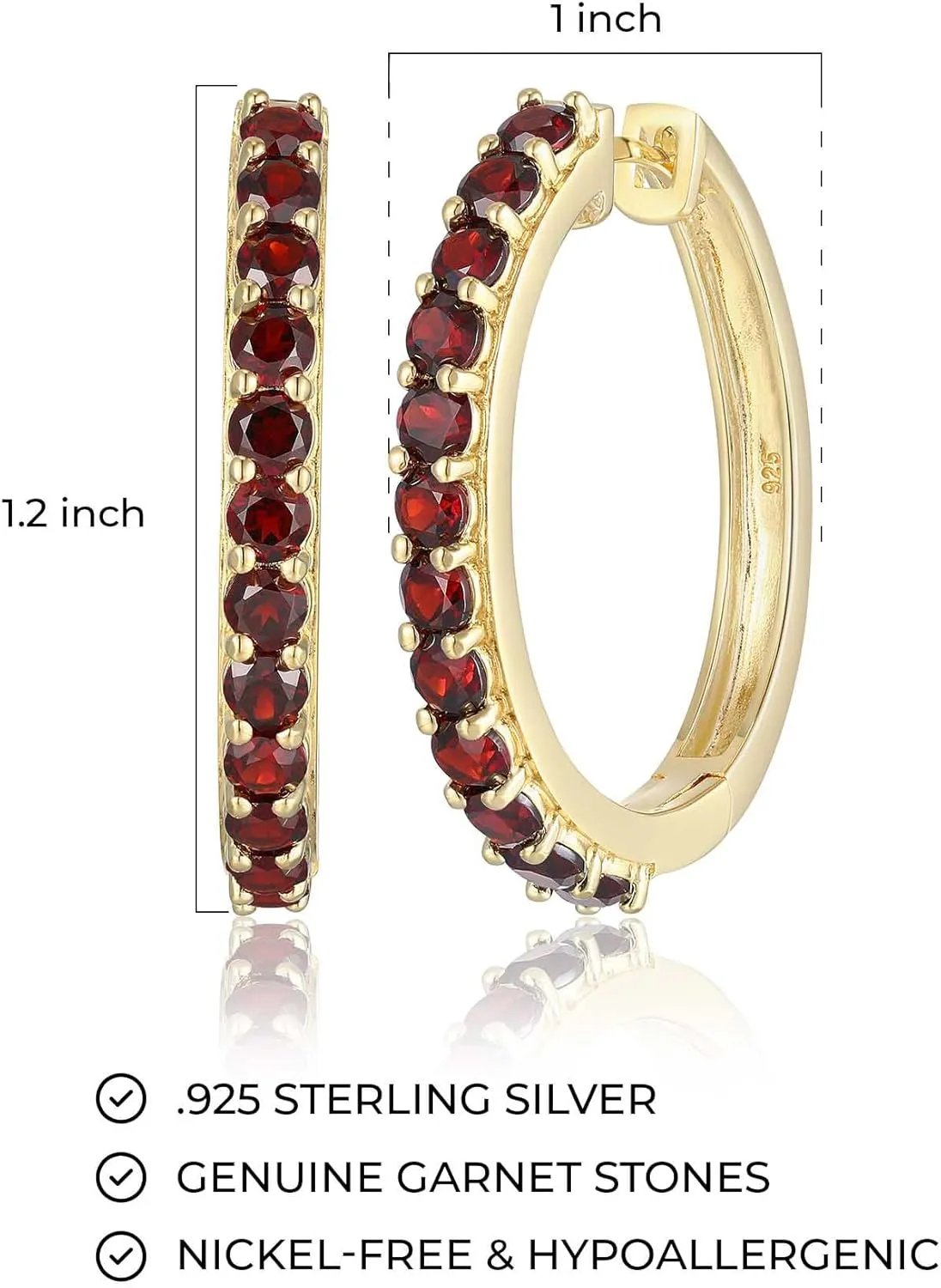 MORGAN & PAIGE .925 Sterling Silver 18K Yellow Gold Plated Hoop Earrings for Women - Choice of Birthstone Elegant Gemstones Hypoallergenic Gold Earrings for Women, Comfortable and Secure Fit