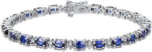 MORGAN & PAIGE .925 Sterling Silver Rhodium Plated Birthstone Tennis Bracelets for Women - Alternating Diamond and Oval Gemstone Bracelet, Secure Locking Clasp Birthday Gift Jewelry for Women 7.25"