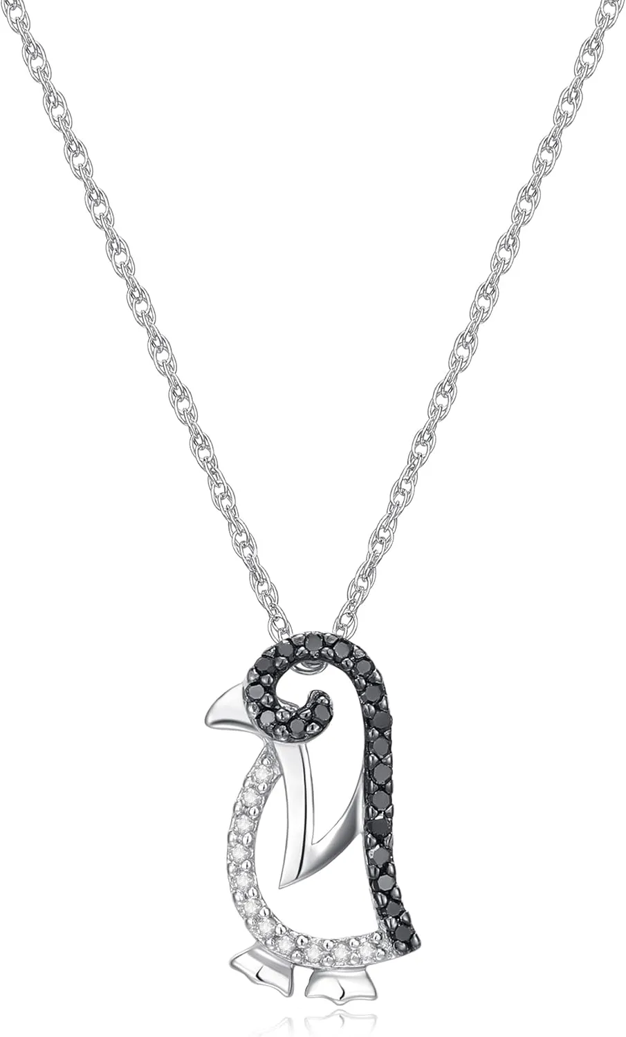 MORGAN & PAIGE .925 Sterling Silver Rhodium Plated Black and White Diamond Turtle, Whale, Penguin or Spider Pendant Necklace, Nature Animal-Inspired Designs Sterling Silver Necklaces for Women 18 in