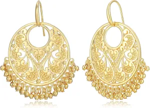 MORGAN & PAIGE Bronze 18K Yellow Gold Hoops Plated Indian Gold Earrings for Women - Chandbali Hoop Earrings Indian Jewelry, Exquisite Chandelier Boho Hypoallergenic Gift for Her
