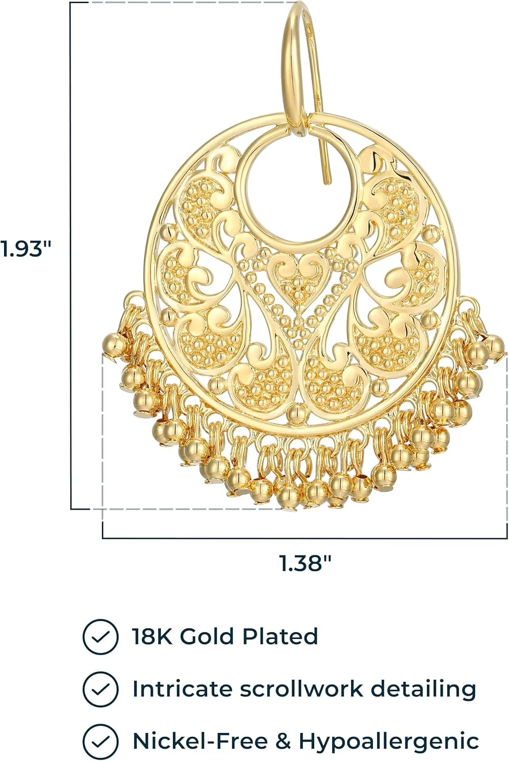 MORGAN & PAIGE Bronze 18K Yellow Gold Hoops Plated Indian Gold Earrings for Women - Chandbali Hoop Earrings Indian Jewelry, Exquisite Chandelier Boho Hypoallergenic Gift for Her