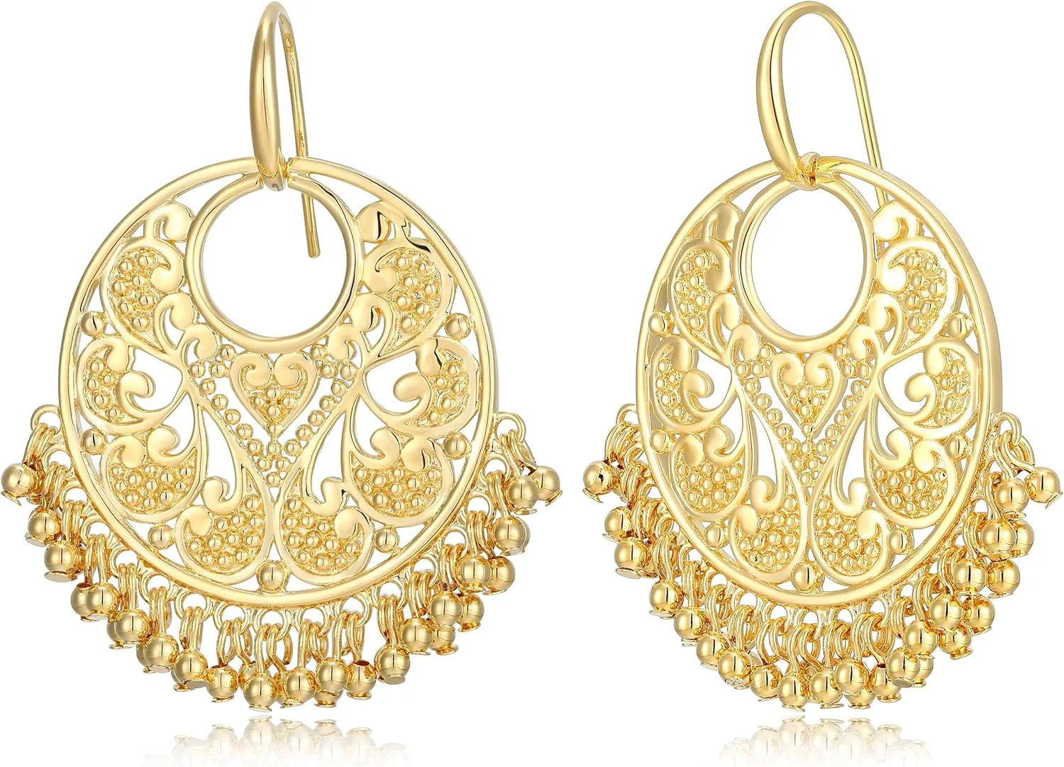 MORGAN & PAIGE Bronze 18K Yellow Gold Hoops Plated Indian Gold Earrings for Women - Chandbali Hoop Earrings Indian Jewelry, Exquisite Chandelier Boho Hypoallergenic Gift for Her
