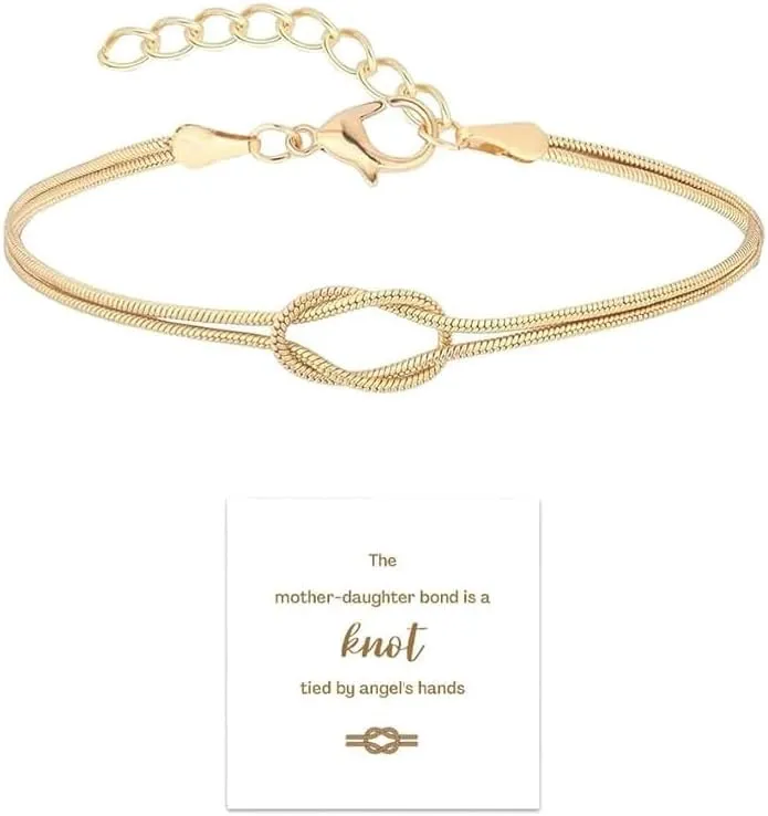 Mother & Daughter Bond Knot Bracelets,Love Knot Snake Chain Infinity Bracelet,Infinity Knot Mother Daughter Ring Bracelets,To My Best Friend Bracelet Friendship Relationship Bracelet