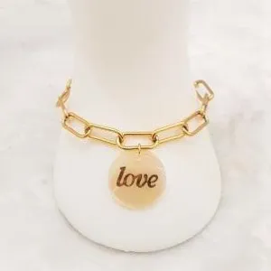 Mother of Pearl Love Affirmation Charm Paperclip Bracelet