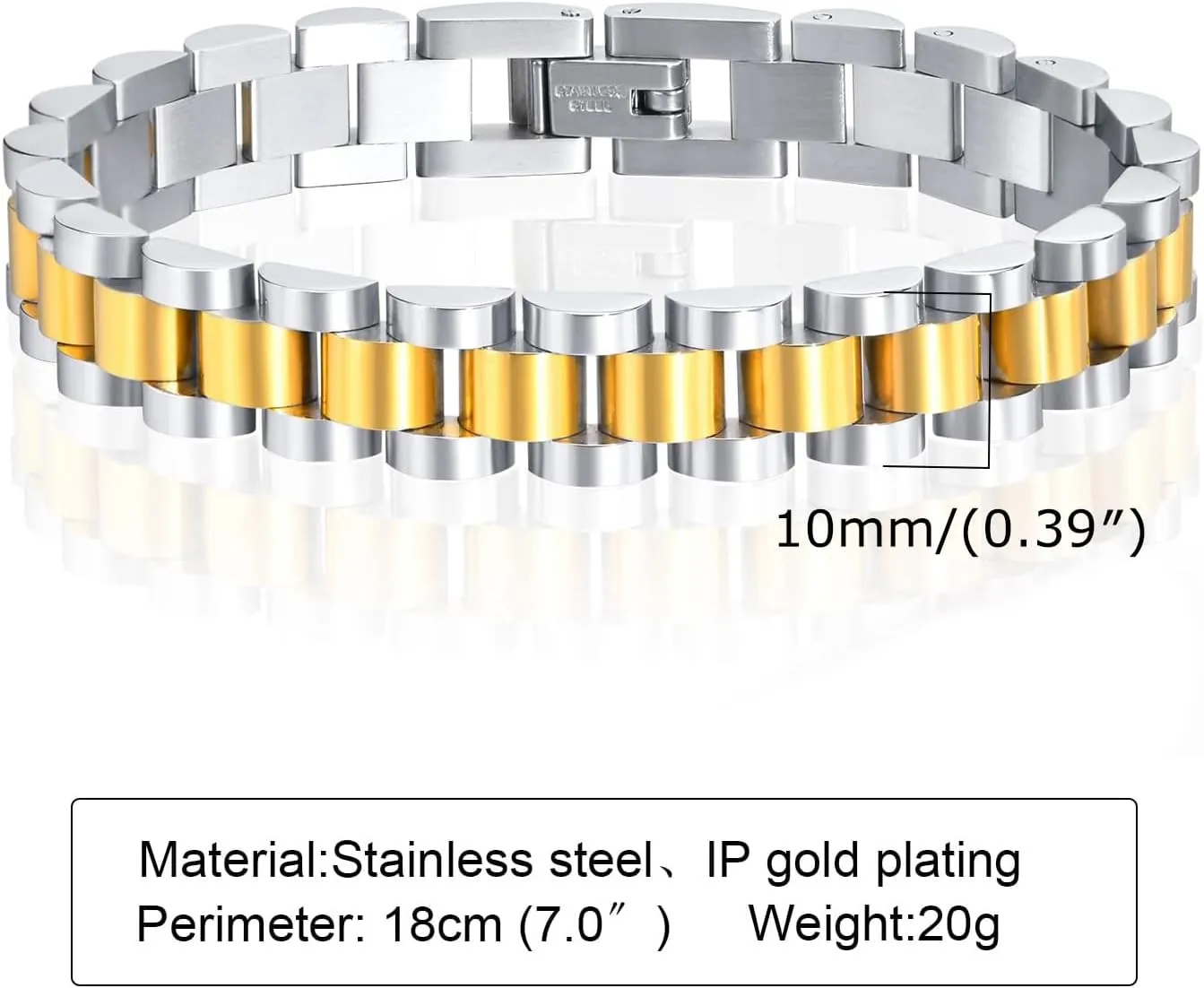 MPRAINBOW 2pcs Gold Chain Link Bracelet, Stainless Steel Crystal Friendship Bracelets Bangle,Watch Band Chains Wristband Jewelry with Adjust Tool