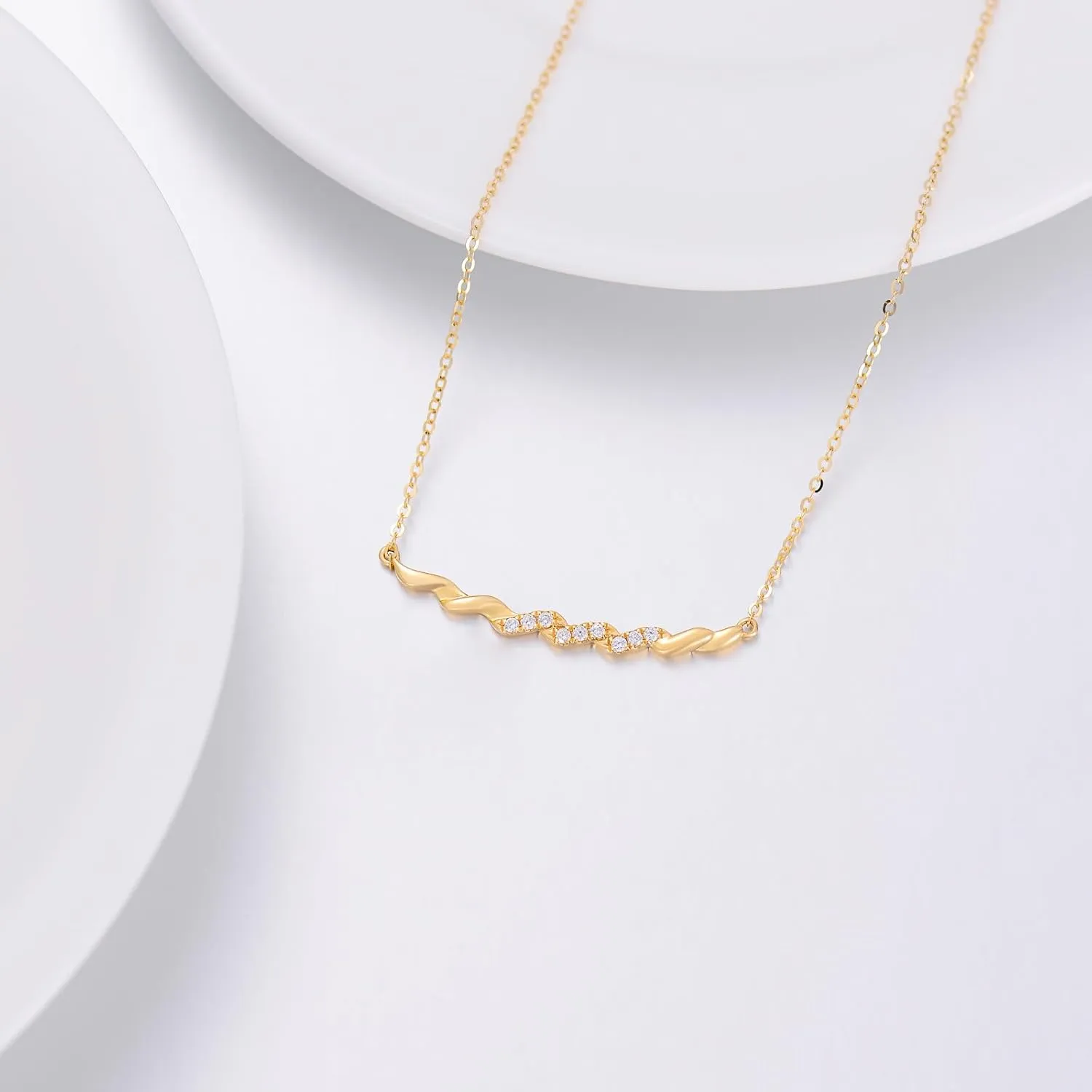 MRENITE Solid 14K Yellow/Rose Gold Diamond Open-spaced Heart/Bar Pendant Necklace for Wife/Mother/Women, 0.035 ct.tw Diamond Open Heart Pendant, 0.10 ct.tw Diamond Bar Pendant