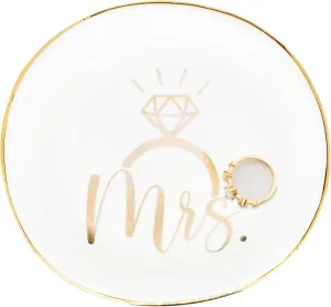 Mrs Ceramic Jewelry Trinket Dish Tray, Decorative Trinket Tray Holder for Ring Necklace Earring Key Gift for Women her Engagement Wedding Motherday Day Gift
