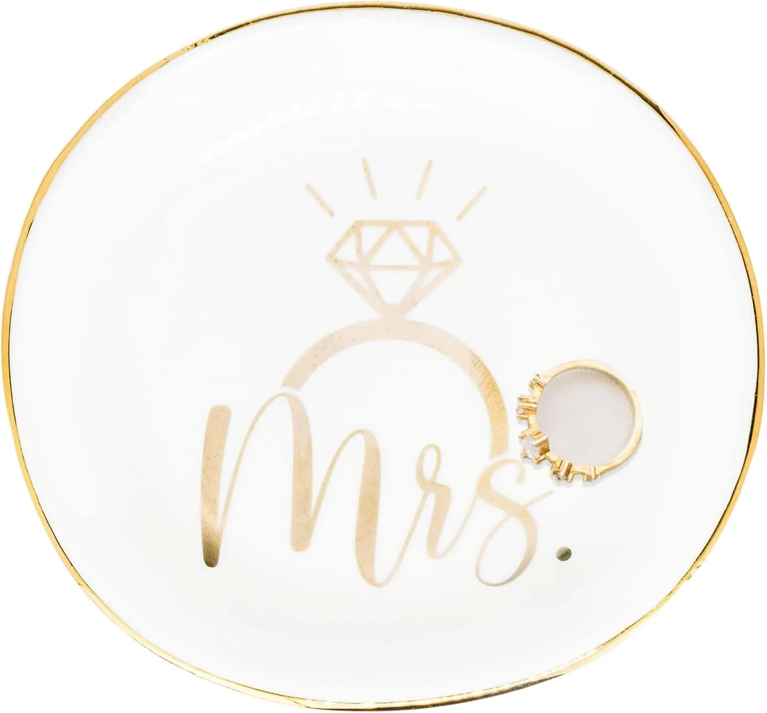 Mrs Ceramic Jewelry Trinket Dish Tray, Decorative Trinket Tray Holder for Ring Necklace Earring Key Gift for Women her Engagement Wedding Motherday Day Gift
