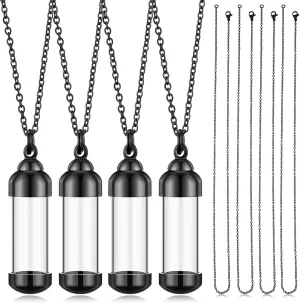 MTLEE 4 Glass Vial Necklace Pendant Set Include 4 Stainless Steel Cremation Urn Blood Pendant Put Ashes in Vial Tube Urn Keepsake Memory with Chain 4 Snake Chain Necklace
