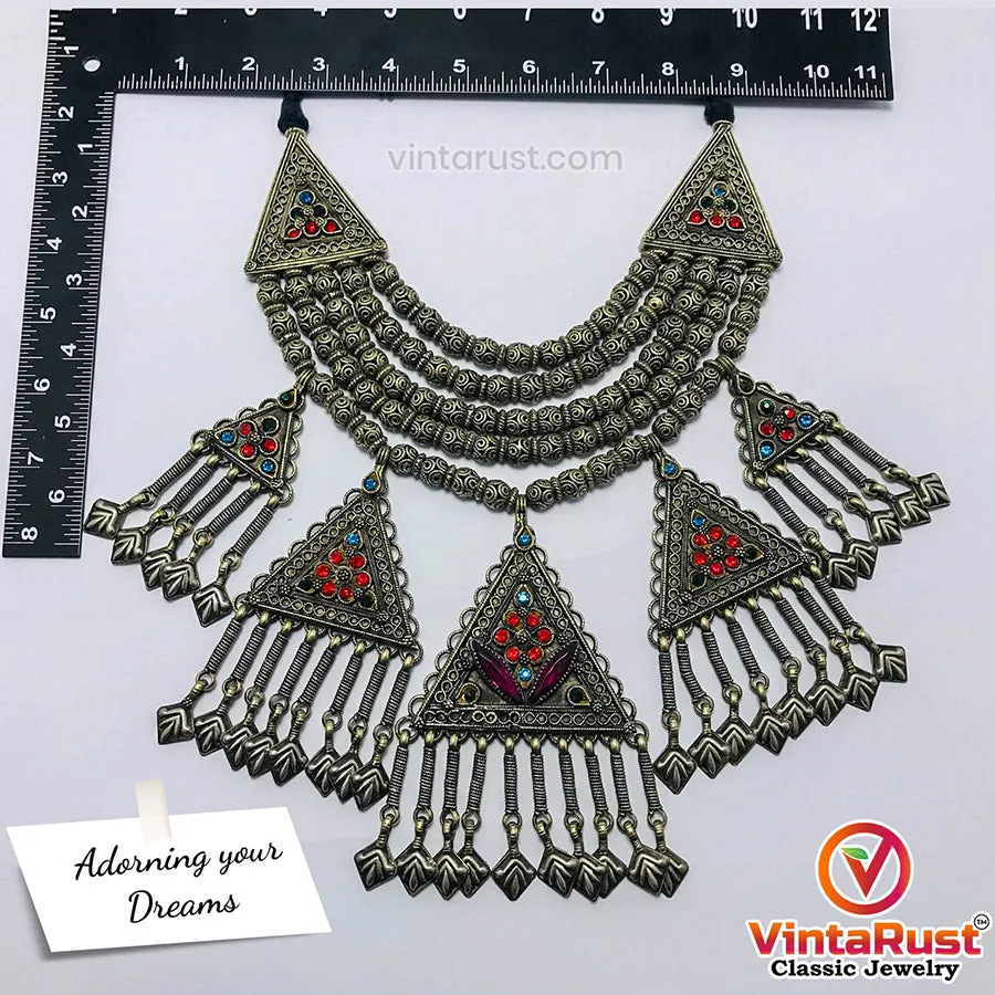 Multilayers Oversized Choker With Dangling Five Pendants