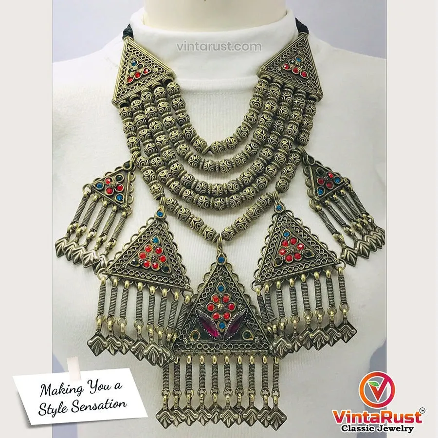 Multilayers Oversized Choker With Dangling Five Pendants
