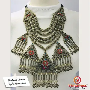 Multilayers Oversized Choker With Dangling Five Pendants