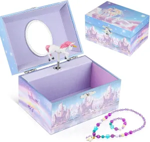 Musical Jewellery Box for Girls with Unicorn Jewelry Set, Kids Jewellery Box Music Box with Spinning Ballerina Birthday Gifts for Girls, ageover 3 years old