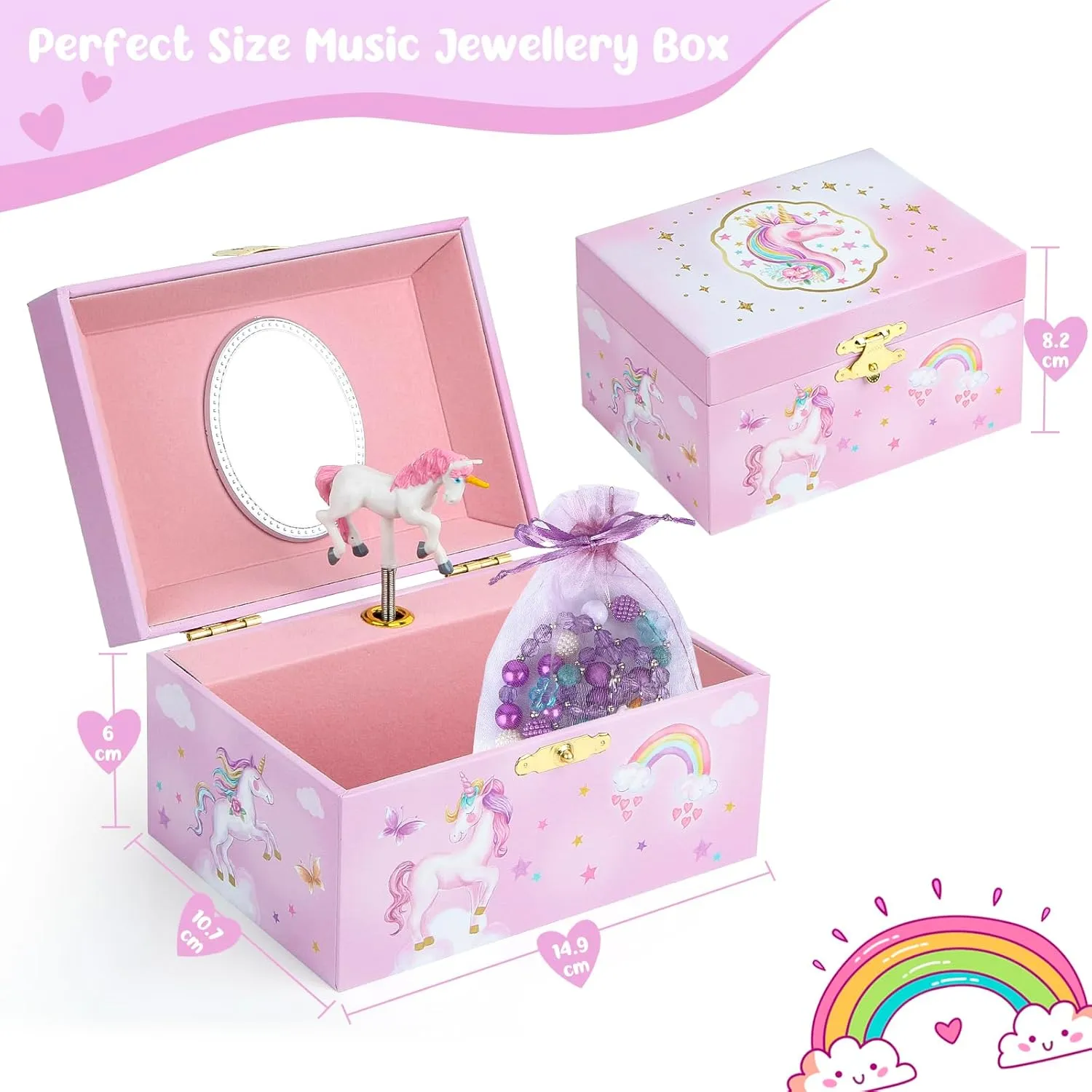 Musical Jewellery Box for Girls with Unicorn Jewelry Set, Kids Jewellery Box Music Box with Spinning Ballerina Birthday Gifts for Girls, ageover 3 years old