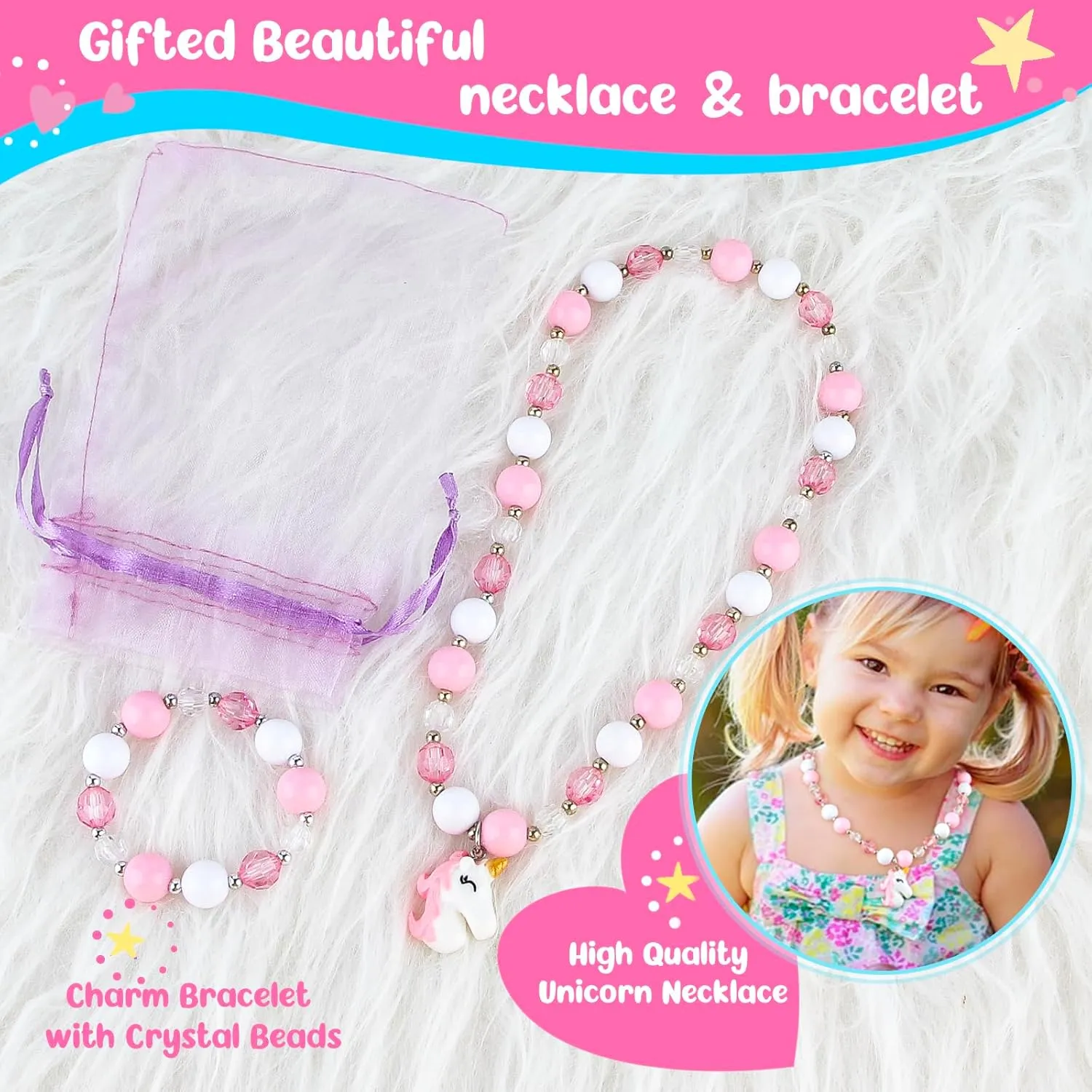 Musical Jewelry Box for Girls with Unicorn Jewelry Set, Kids Jewelry Box Music Box with Rainbow Pony Birthday Gifts for Girls, Over the Rainbow Tune