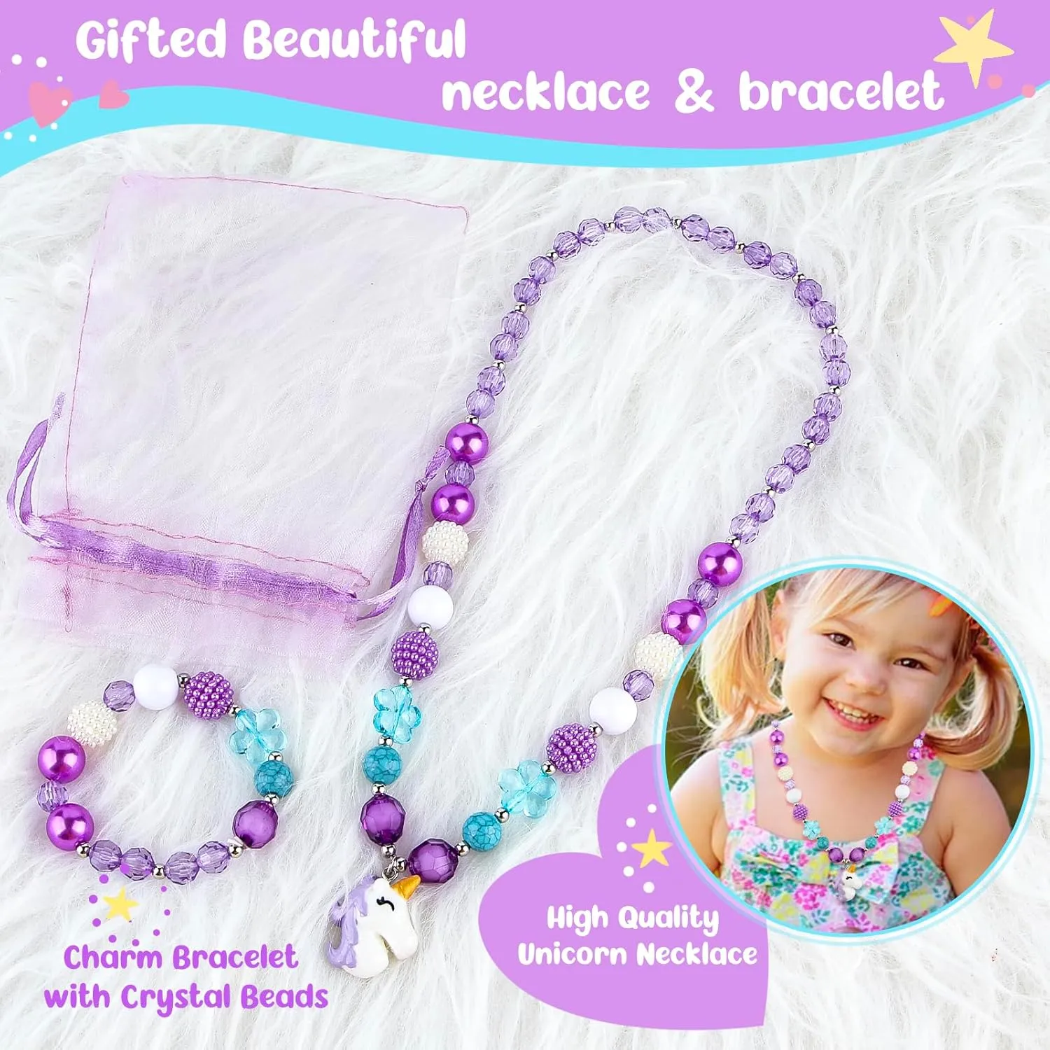 Musical Jewelry Box for Girls with Unicorn Jewelry Set, Kids Jewelry Box Music Box with Spinning Ballerina Birthday Gifts for Girls, Ballerina Swan Lake Tune