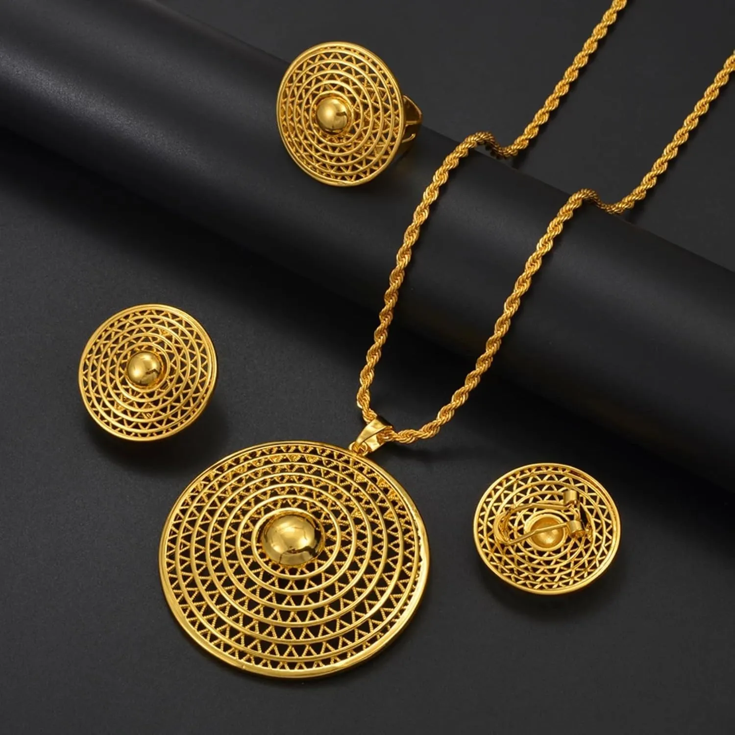 N-Made Beautiful Ethiopian Jewelry Set - Chokers, Pendants, Earrings & Ring for Women - Eritrean Wedding Party
