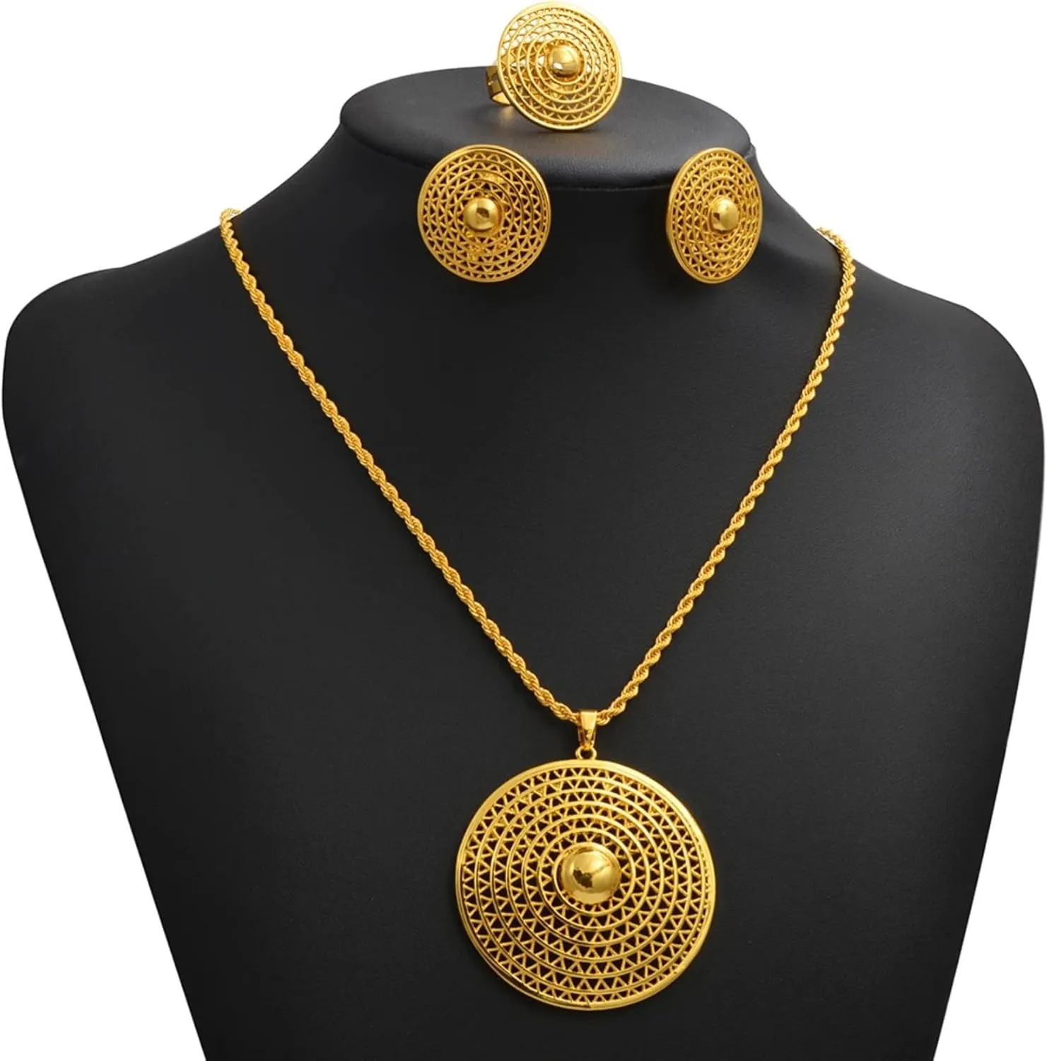 N-Made Beautiful Ethiopian Jewelry Set - Chokers, Pendants, Earrings & Ring for Women - Eritrean Wedding Party
