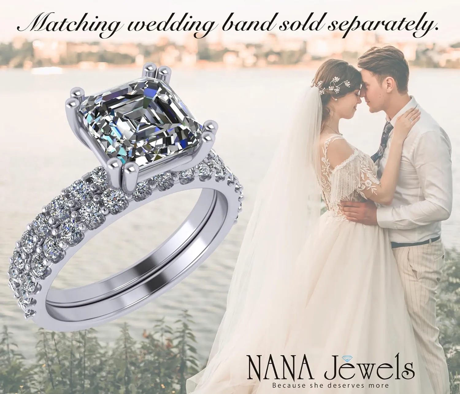 NANA Jewels 1.5-3CT Platinum Plated Sterling Silver Rings CZ Cubic Zirconia Oval Cushion Princess Asscher Cut Engagement Rings | 10K 14K Solid Gold
