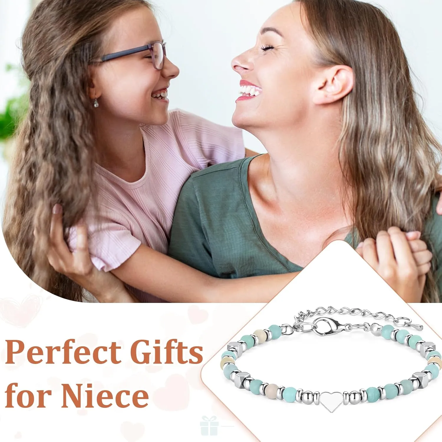 NatuBeau Gifts for Teen Girls, Moonstone Beaded Bracelets with Gift Card, Inspirational Christmas Birthday Graduation Galentines Day Gifts for Daughter Granddaughter Niece Sister Bestie