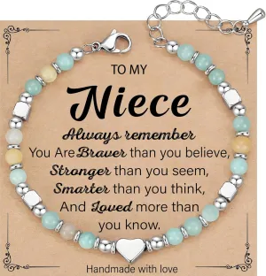 NatuBeau Gifts for Teen Girls, Moonstone Beaded Bracelets with Gift Card, Inspirational Christmas Birthday Graduation Galentines Day Gifts for Daughter Granddaughter Niece Sister Bestie