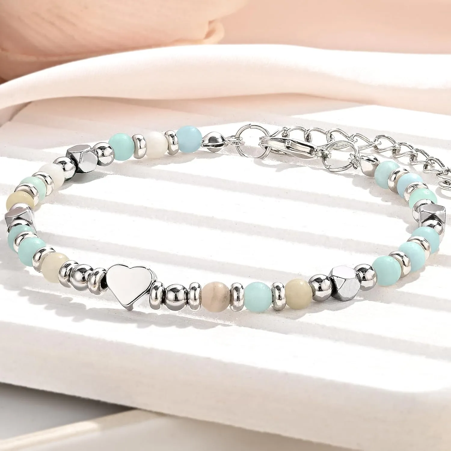 NatuBeau Gifts for Teen Girls, Moonstone Beaded Bracelets with Gift Card, Inspirational Christmas Birthday Graduation Galentines Day Gifts for Daughter Granddaughter Niece Sister Bestie