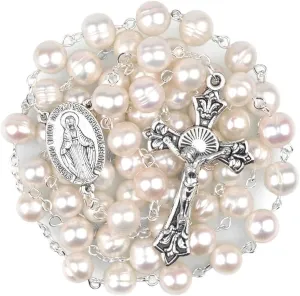 Natural Freshwater Pearl 8mm Beads Catholic Virgin Mary Rosaries Women Chain Rosary Necklaces & Pendants