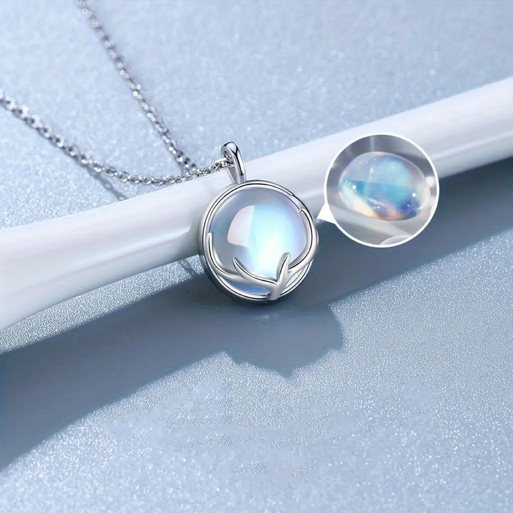 Natural Moonstone Pendant Necklace, Planet Design, Women's Fashion Jewelry, Gift for Mom