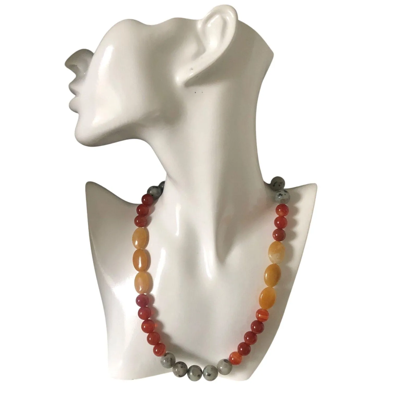 Natural Orange Calcite, Kiwi Jasper and Red Carnelian Beaded Necklace