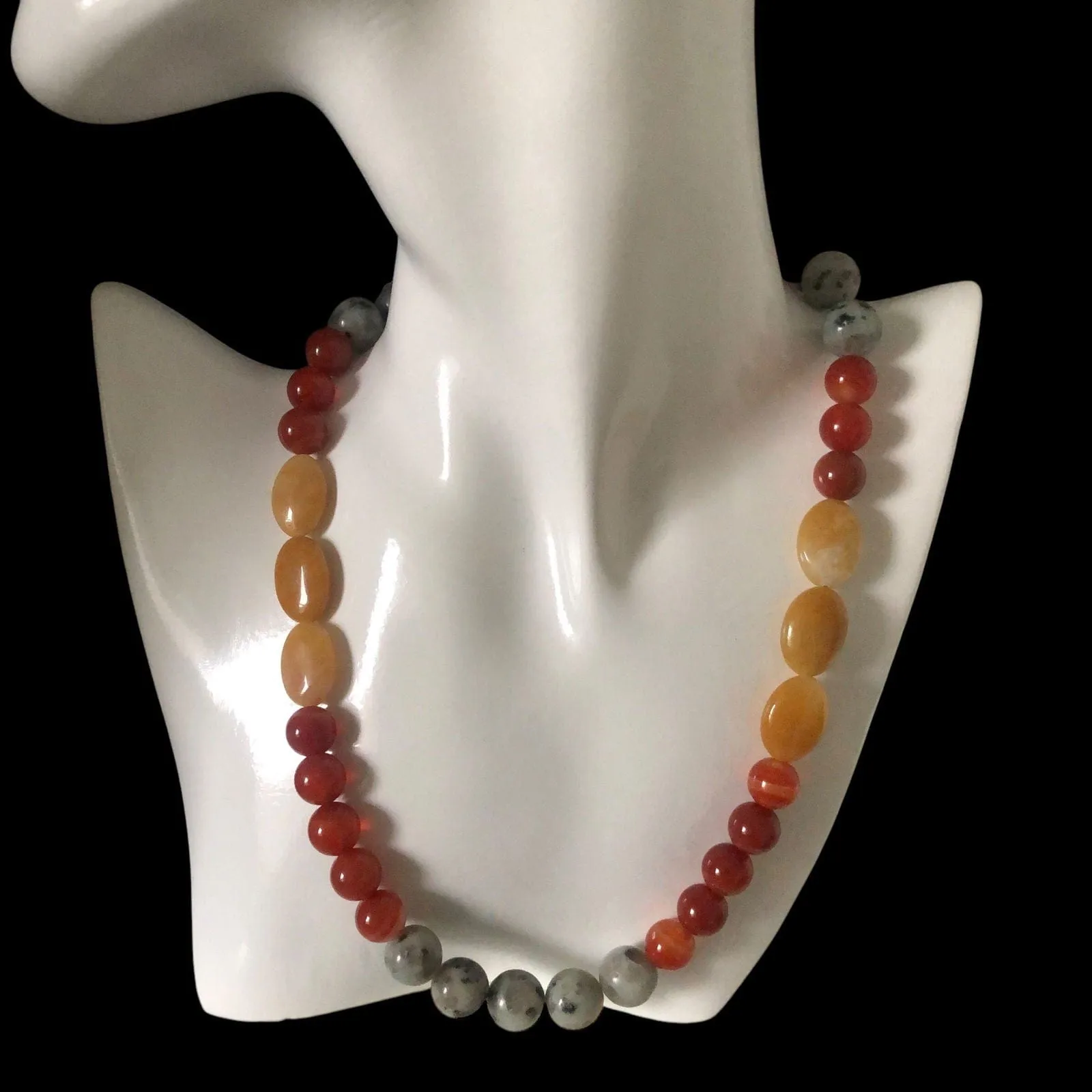 Natural Orange Calcite, Kiwi Jasper and Red Carnelian Beaded Necklace