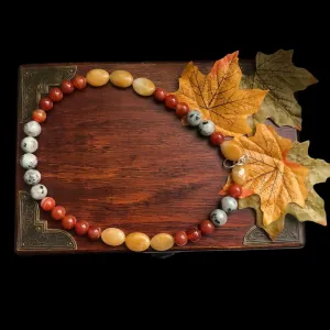 Natural Orange Calcite, Kiwi Jasper and Red Carnelian Beaded Necklace