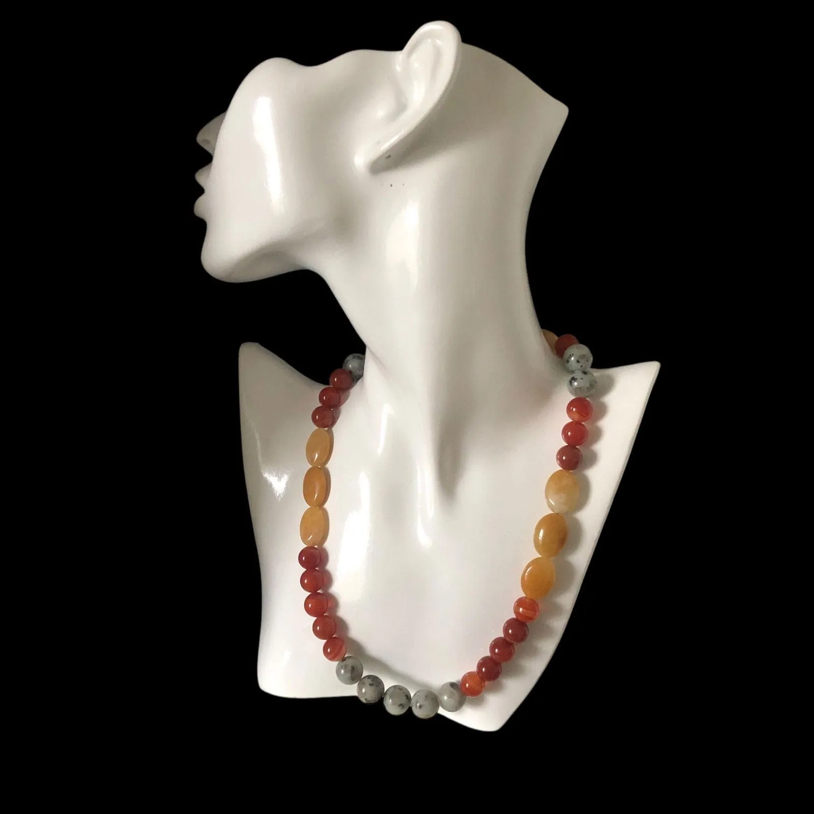 Natural Orange Calcite, Kiwi Jasper and Red Carnelian Beaded Necklace
