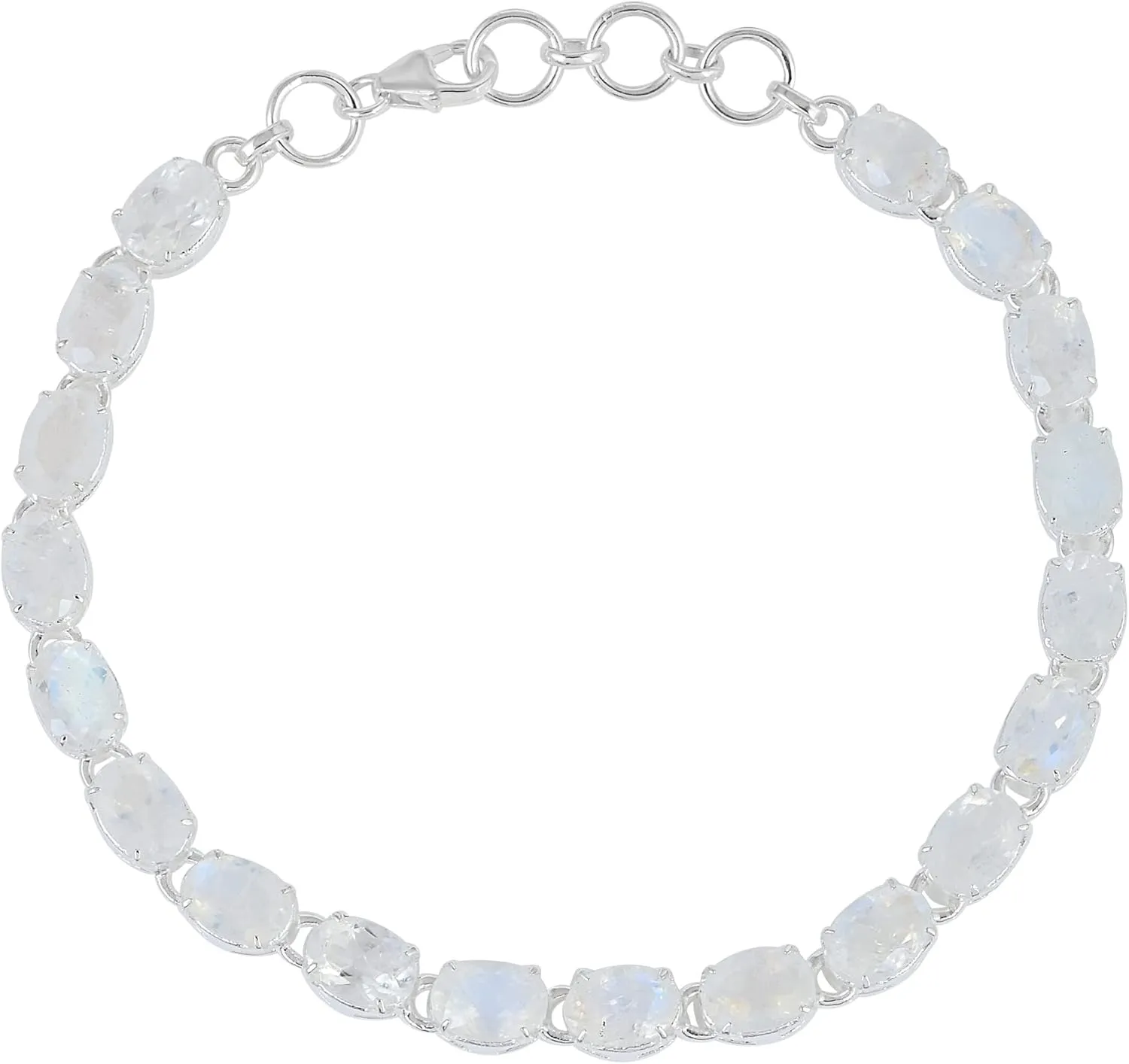 Natural Rainbow Moonstone Gemstone 925 Sterling Silver Tennis Bracelet, Lobster Clasp Closure, Handmade Elegant Jewelry, Minimalist Boho Fashion Gift for Women RSJ-5028