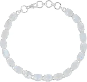 Natural Rainbow Moonstone Gemstone 925 Sterling Silver Tennis Bracelet, Lobster Clasp Closure, Handmade Elegant Jewelry, Minimalist Boho Fashion Gift for Women RSJ-5028