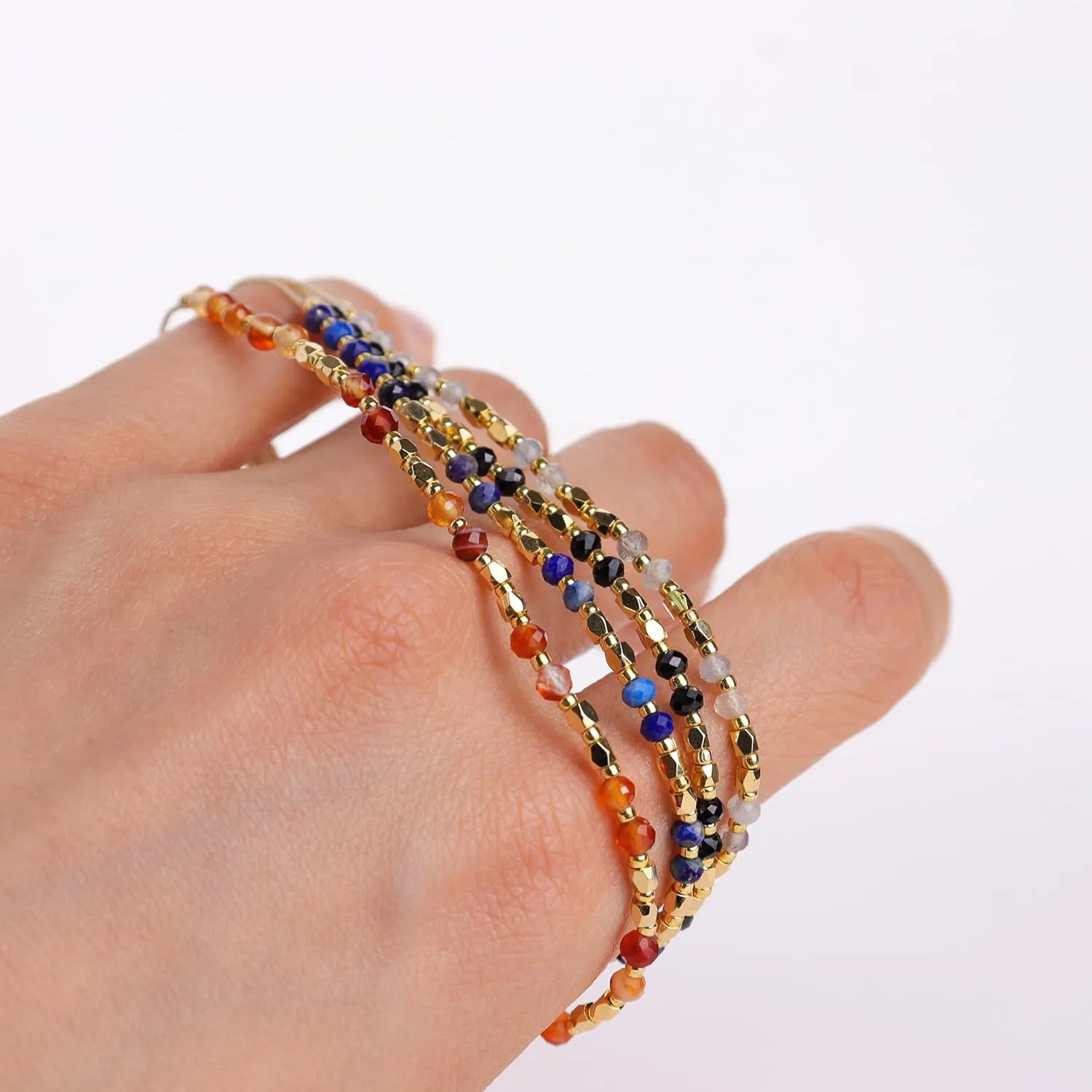 Natural Stone Gold Beaded Bracelets for Women, Handmade Healing Energy Crystal Gemstone Beads Adjustable Rope Braided Dainty Bracelet Christmas Friend Jewelry Gift
