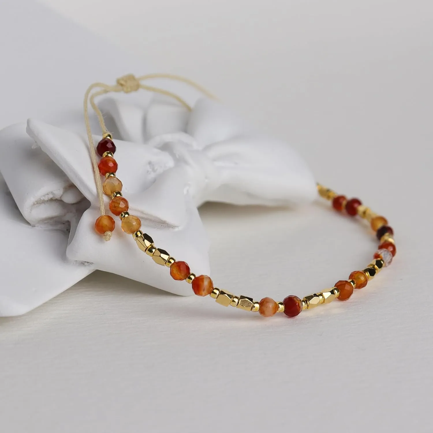 Natural Stone Gold Beaded Bracelets for Women, Handmade Healing Energy Crystal Gemstone Beads Adjustable Rope Braided Dainty Bracelet Christmas Friend Jewelry Gift