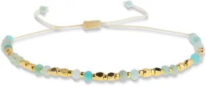 Natural Stone Gold Beaded Bracelets for Women, Handmade Healing Energy Crystal Gemstone Beads Adjustable Rope Braided Dainty Bracelet Christmas Friend Jewelry Gift